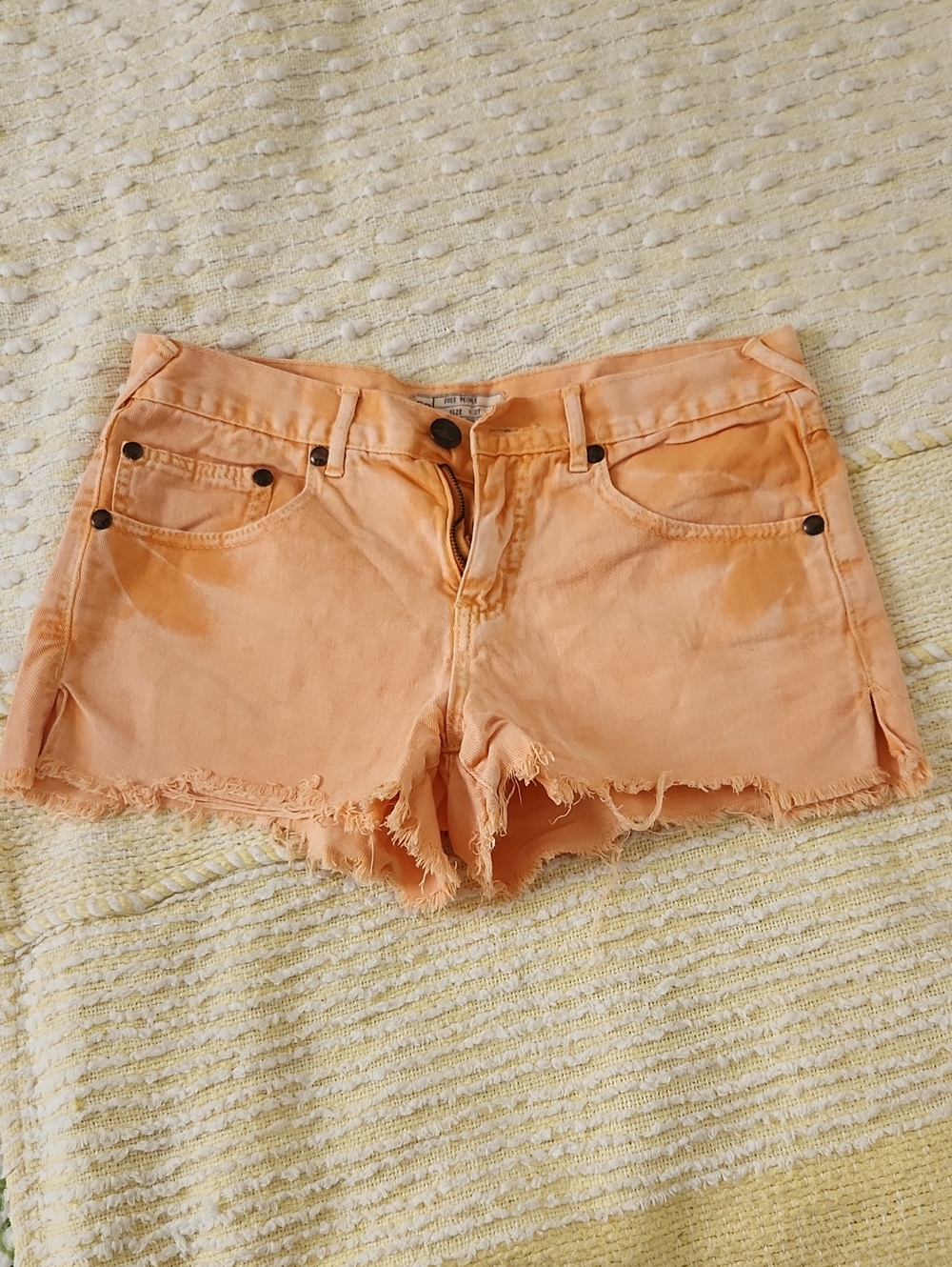 Free People Peach Frayed Denim Cutoff Shorts
